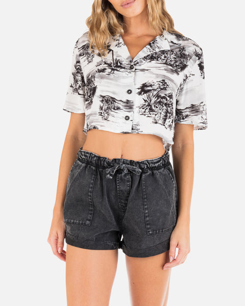 Black - BEACH WALK CROP CAMP SHIRT | Hurley