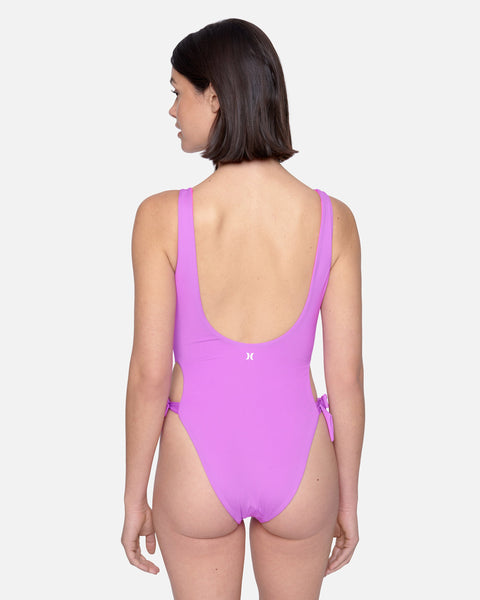 Pink & Lilac Bandage Cut Out Zip Swimsuit