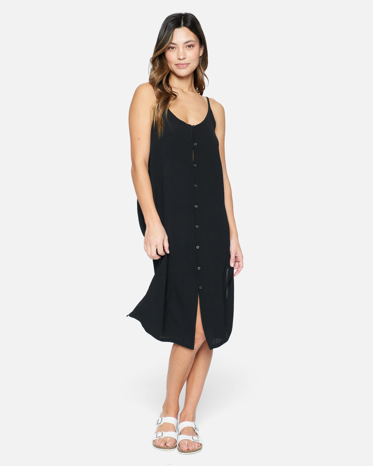 Black Button Down Mini Slip Dress