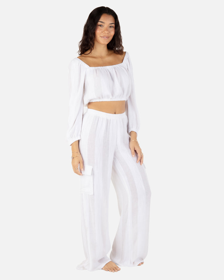 Stripe Gauze Cargo Beach Pant